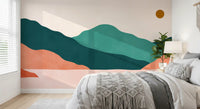 Abstrakt terrakotta- og teal-vægmuralserie