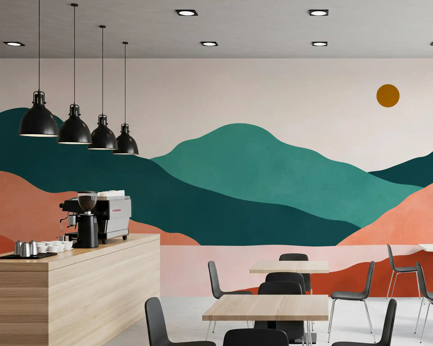 Abstrakt terrakotta- og teal-vægmuralserie