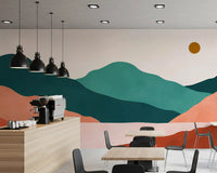 Abstrakt terrakotta- og teal-vægmuralserie