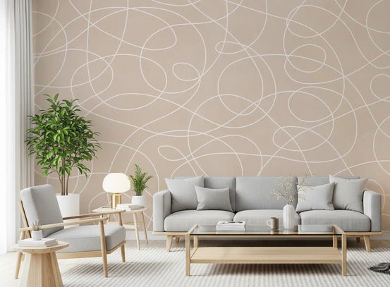 Beige contour wall mural with continuous line illustration GD11327