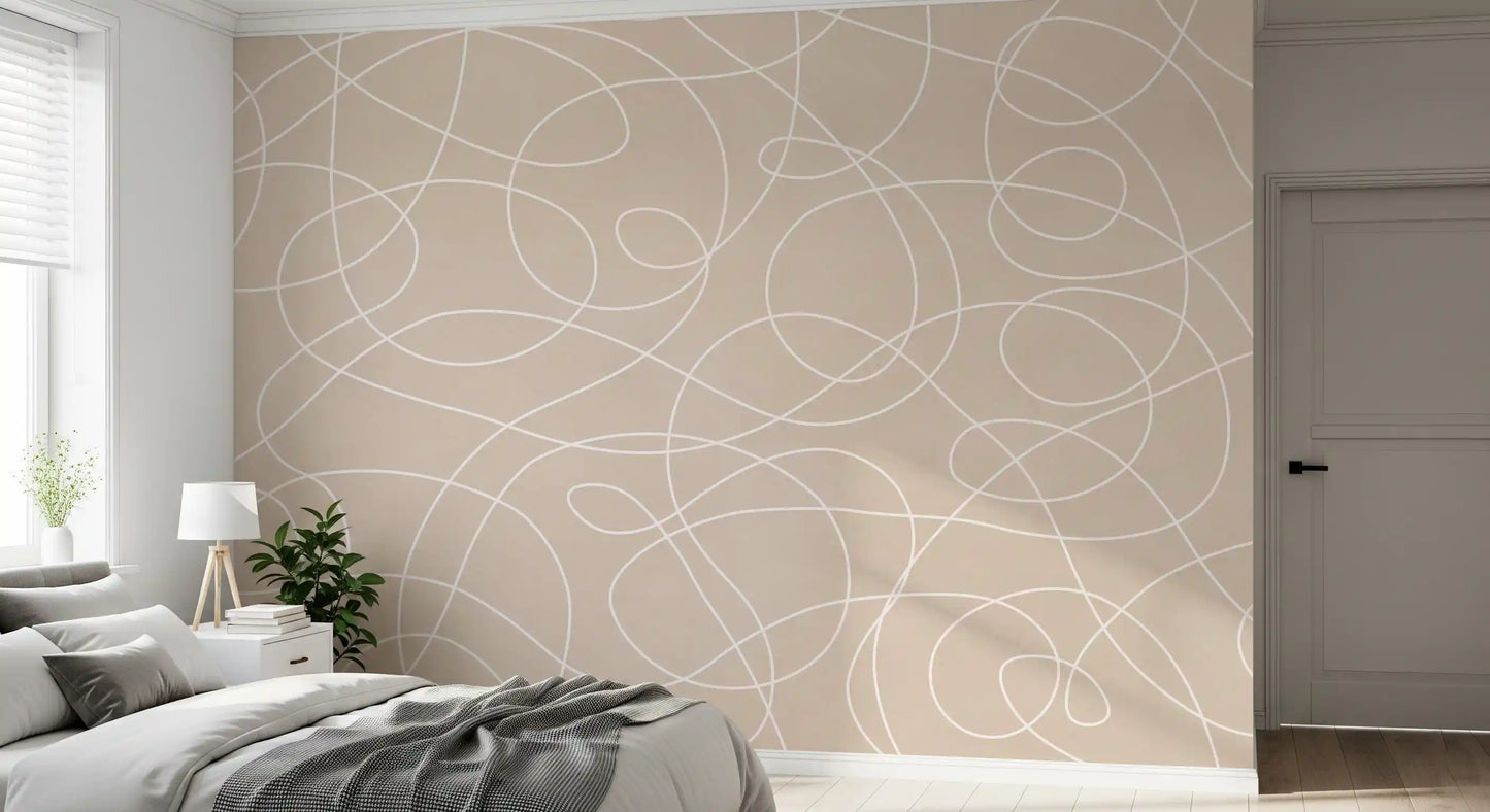Minimalist Soft Beige Line Art Wall Mural