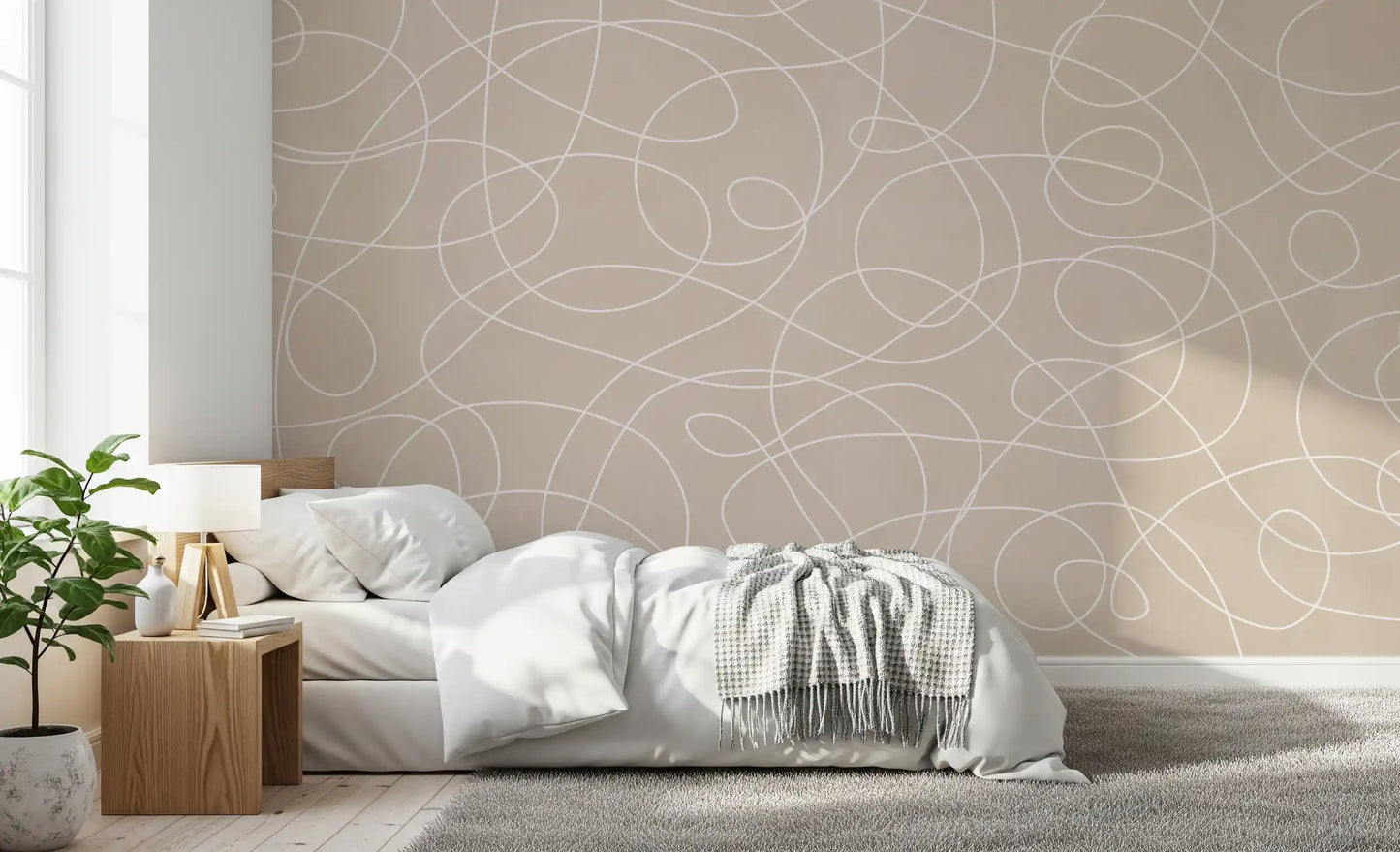 Minimalist Soft Beige Line Art Wall Mural