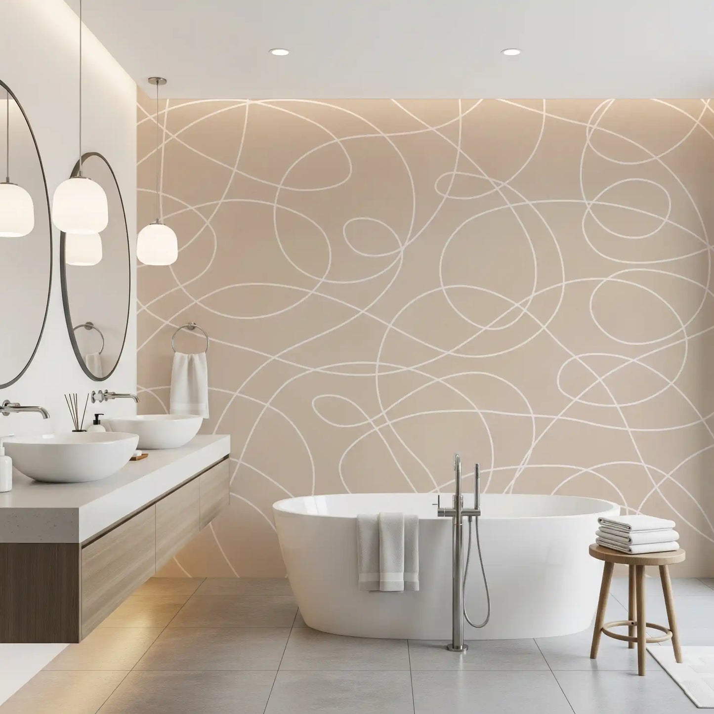 Minimalist Soft Beige Line Art Wall Mural
