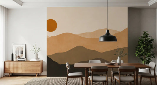 Fresque murale abstraite Vue du coucher de soleil sur la montagne