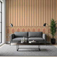Pictură murală pentru perete cu dungi Heritage Peach și flori Bloom