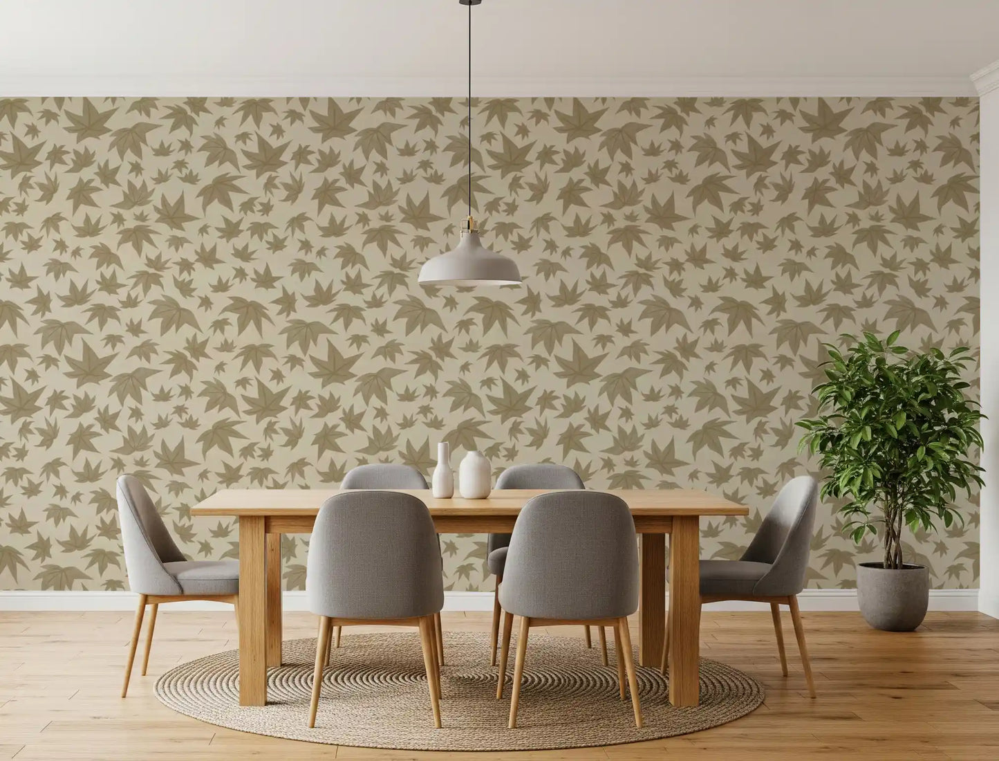Folhas de Bordo Japonês - Papel de Parede em Tons Suaves de Bege⁠