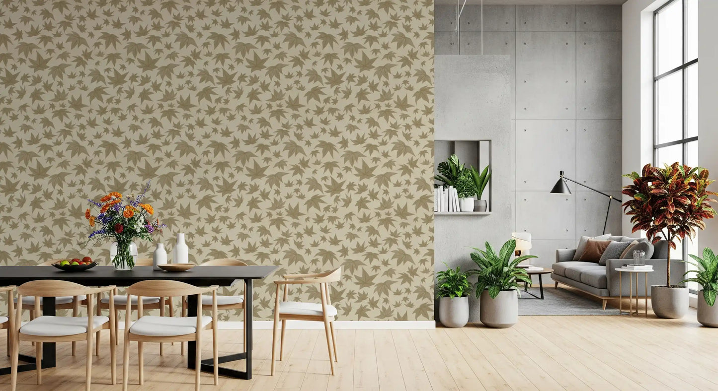 Folhas de Bordo Japonês - Papel de Parede em Tons Suaves de Bege⁠