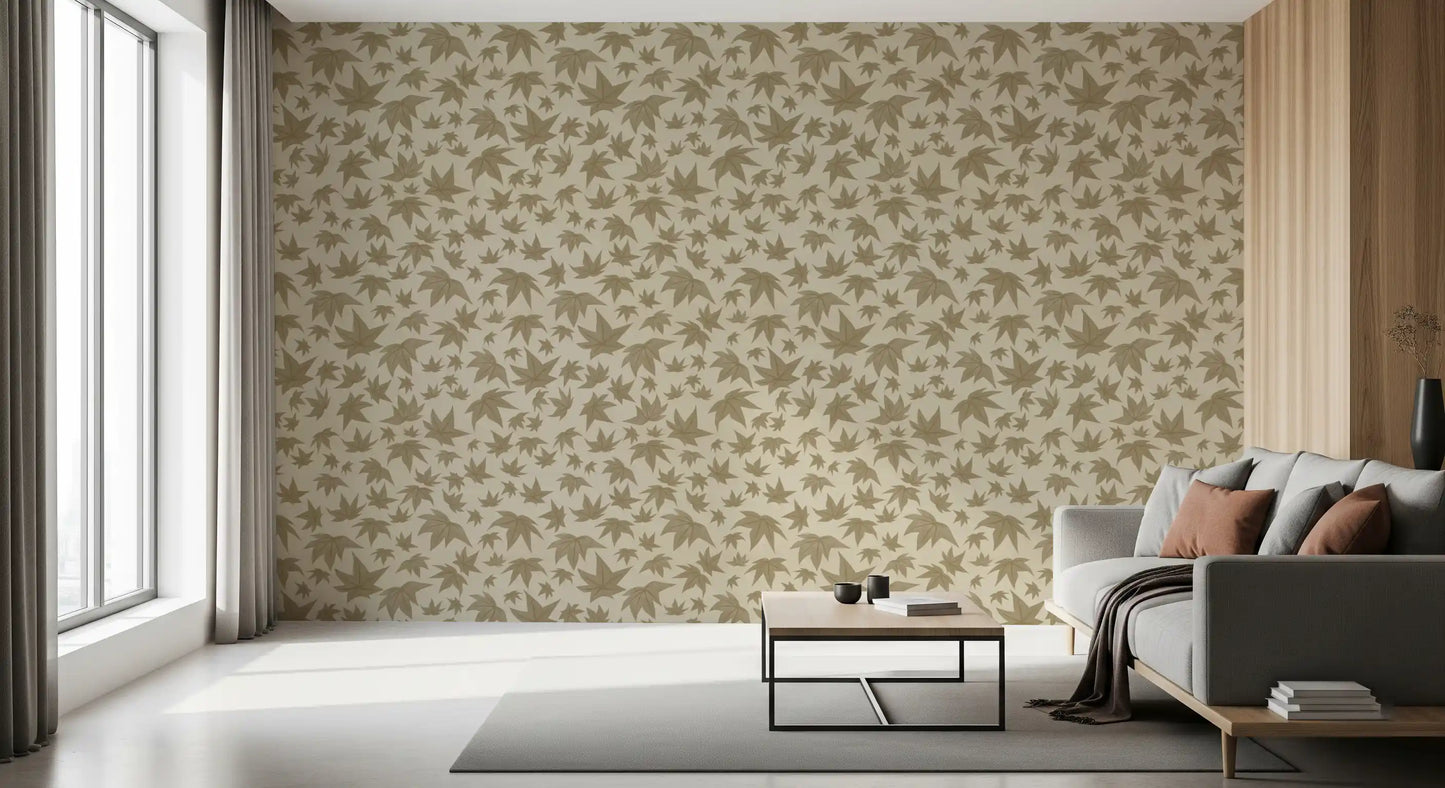 Folhas de Bordo Japonês - Papel de Parede em Tons Suaves de Bege⁠