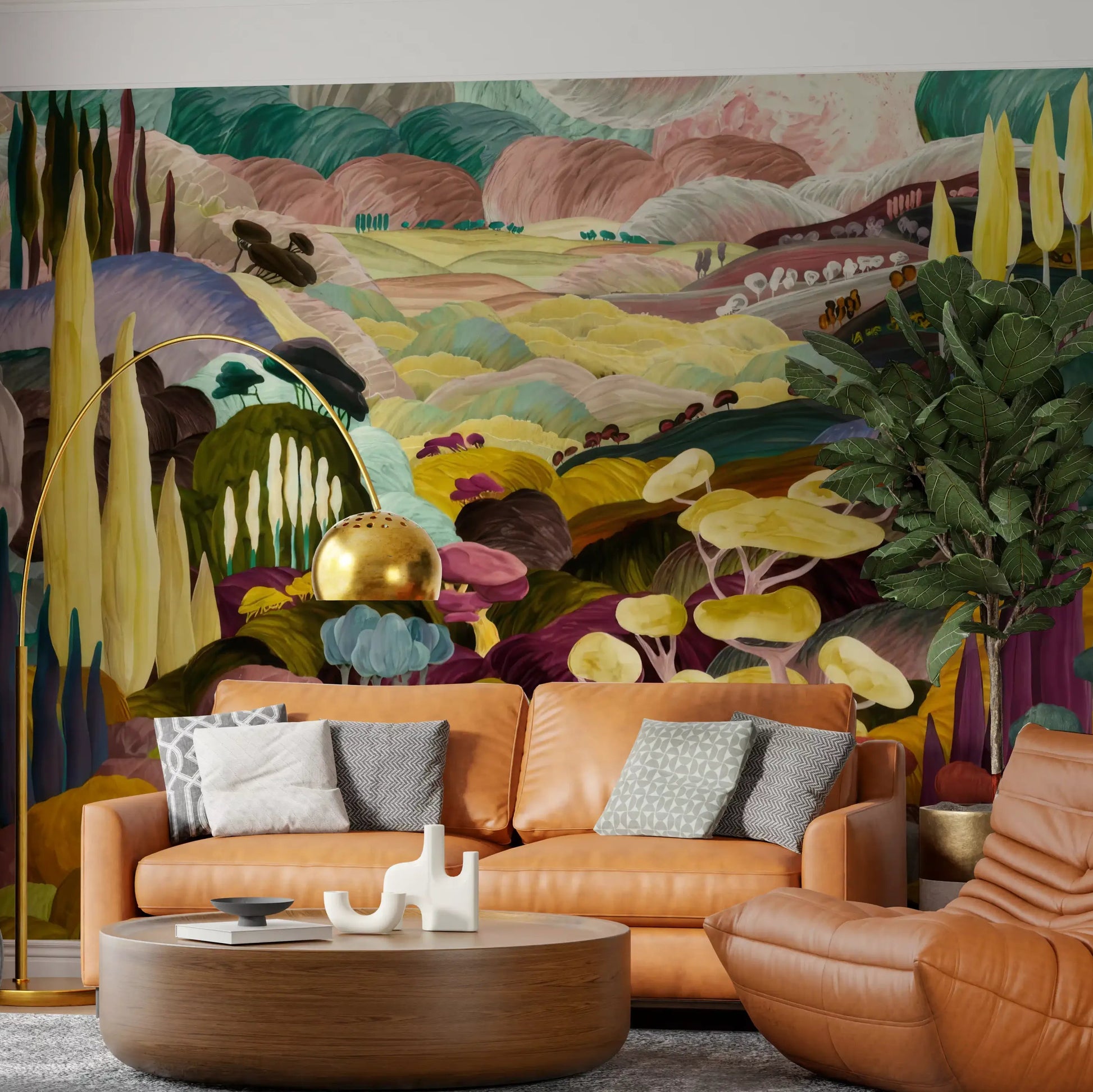 Nature-inspired wallpaper with vibrant tonal fields and organic shapes GD11356