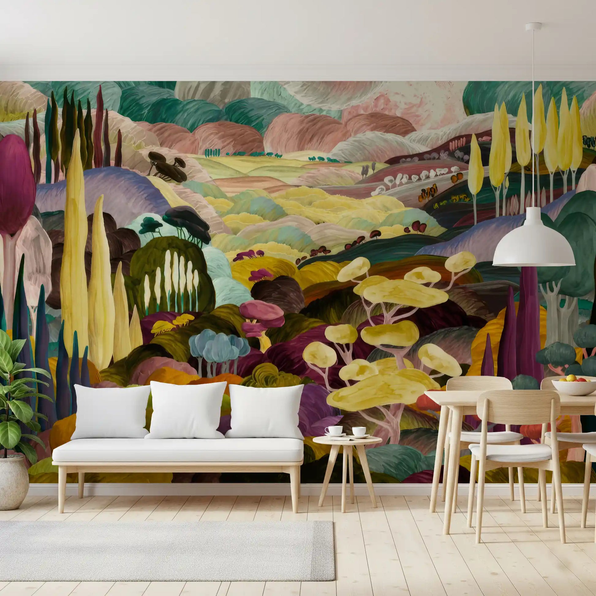 Hand-painted tonal landscape wallpaper with abstract nature composition GD11356