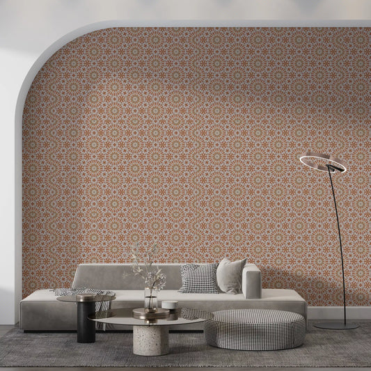 Tapete mit Terrakotta-Muster in geometrischem Sternstrahl-Kachel-Design