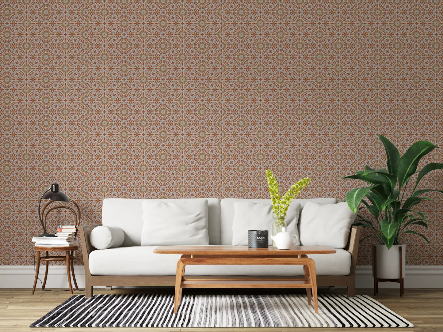 Terracotta Geometric Starburst Tile Pattern Wallpaper⁠