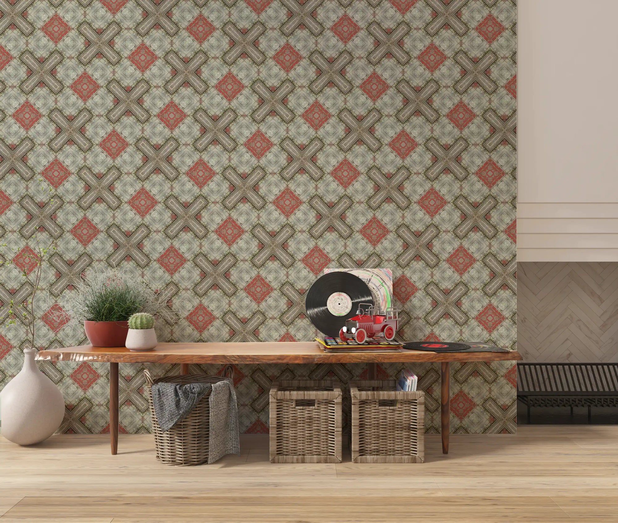 Rustic geometric wood pattern warms a hallway wallpaper GD11362
