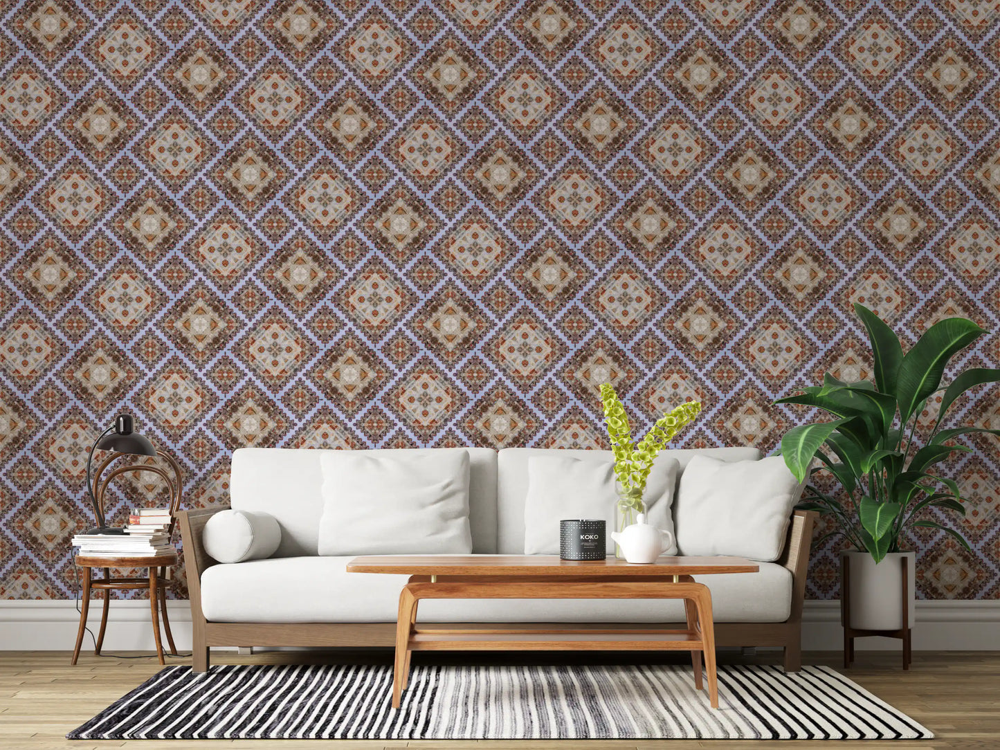 Rustic Diamond Lattice Mosaic Wallpaper⁠