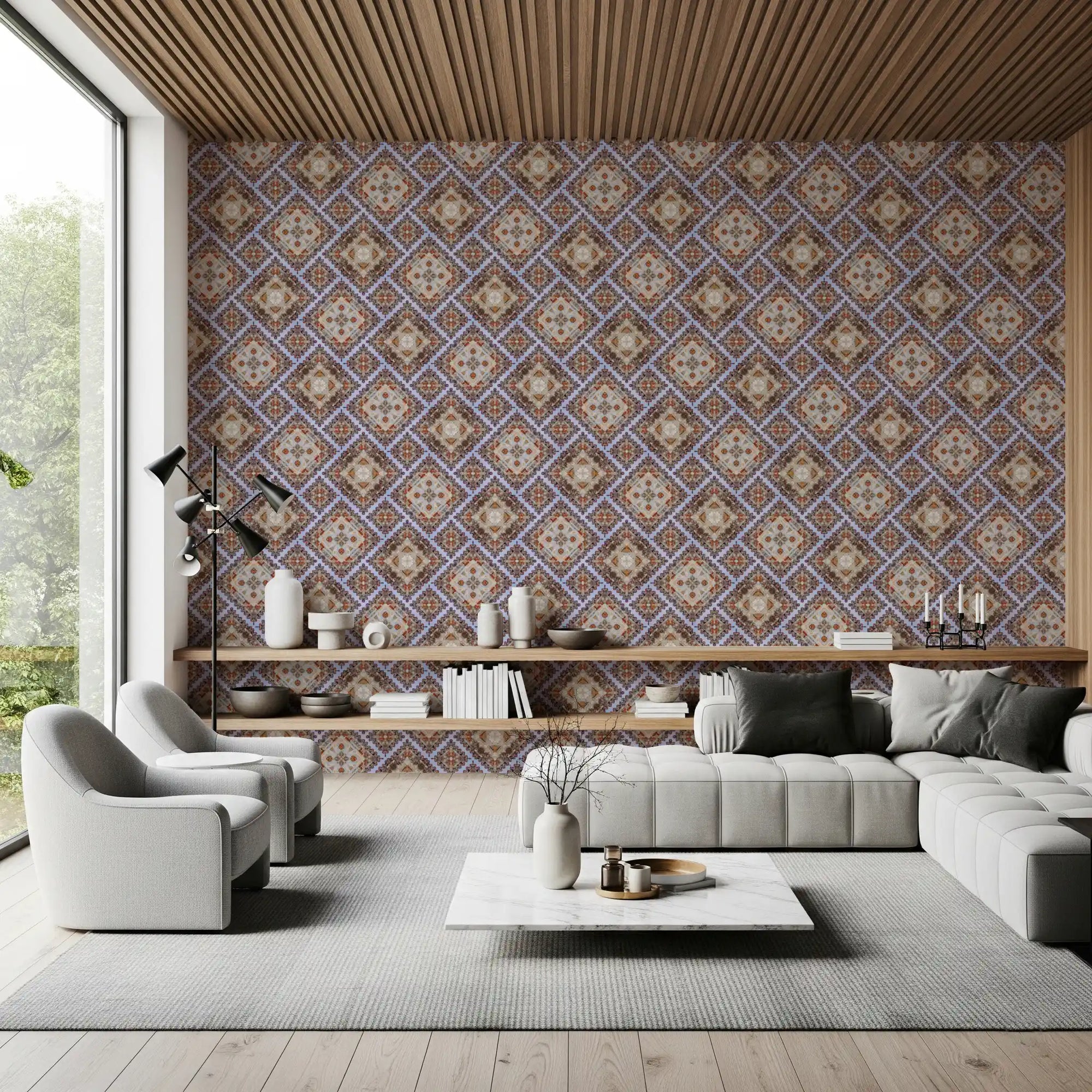 Rustic diamond mosaic warms a living room wallpaper GD11363

