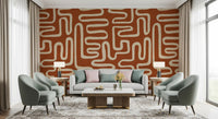 Fresque murale en ligne d'art labyrinthique en terre cuite rustique