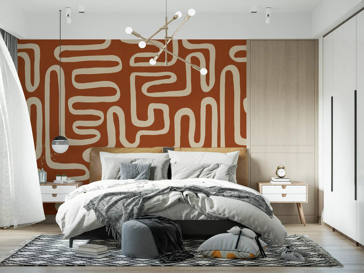 Fresque murale en ligne d'art labyrinthique en terre cuite rustique
