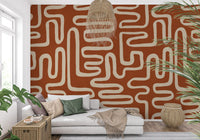 Fresque murale en ligne d'art labyrinthique en terre cuite rustique