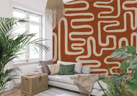 Fresque murale en ligne d'art labyrinthique en terre cuite rustique