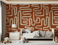 Fresque murale en ligne d'art labyrinthique en terre cuite rustique
