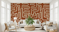 Fresque murale en ligne d'art labyrinthique en terre cuite rustique
