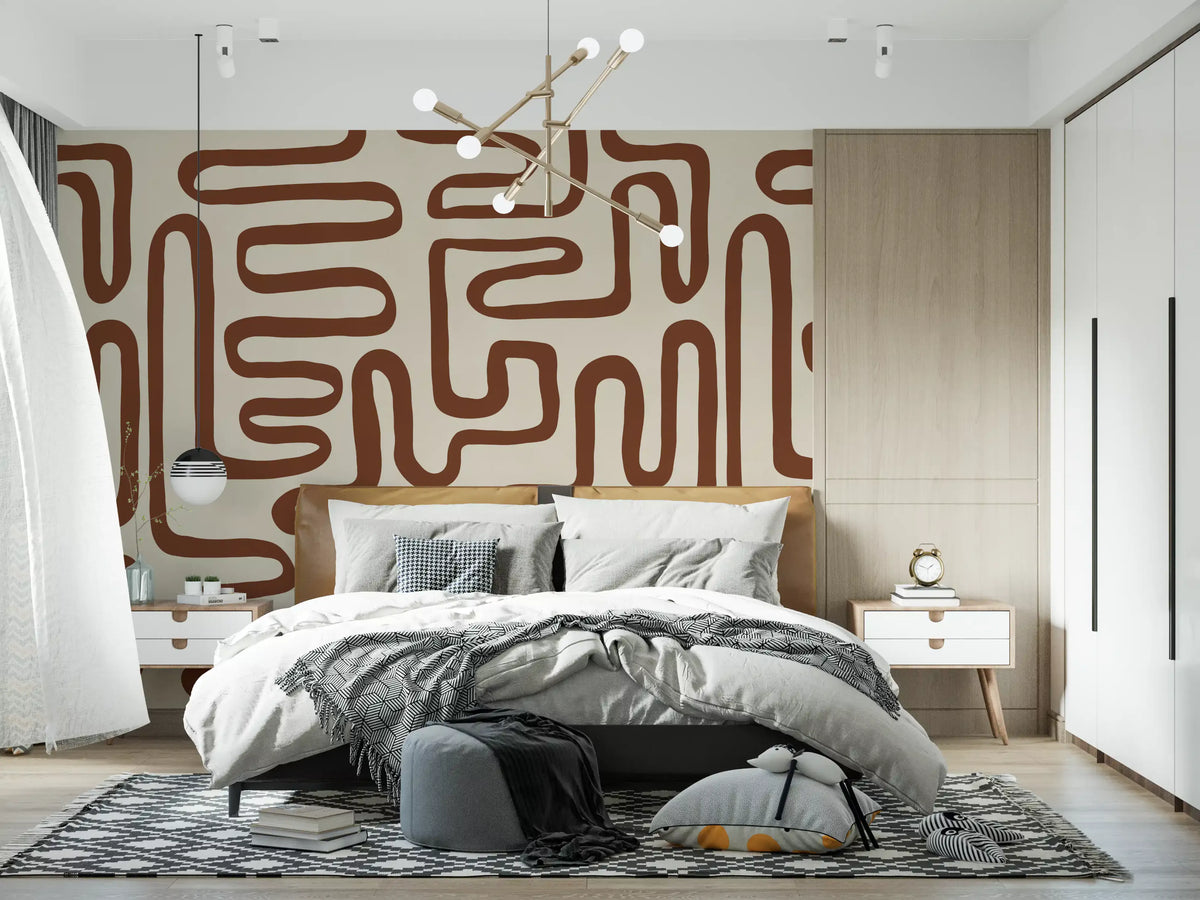 Wavy earthy pattern calms a restful bedroom wall mural GD11368
