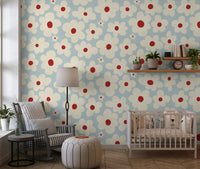 Retro Creme und Rote Blumenmuster Wandbild