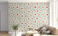 Retro Creme und Rote Blumenmuster Wandbild