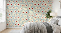 Retro Creme und Rote Blumenmuster Wandbild