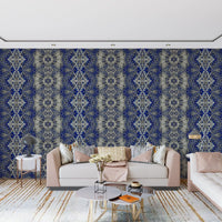 Blå og grå abstrakt ornamentalt geometrisk tapet - AMBER DESIGN tapet