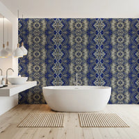 Blå og grå abstrakt ornamentalt geometrisk tapet - AMBER DESIGN tapet