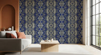 Blå og grå abstrakt ornamentalt geometrisk tapet - AMBER DESIGN tapet