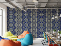 Blå og grå abstrakt ornamentalt geometrisk tapet - AMBER DESIGN tapet