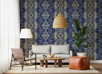 Blå og grå abstrakt ornamentalt geometrisk tapet - AMBER DESIGN tapet
