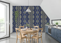 Blå og grå abstrakt ornamentalt geometrisk tapet - AMBER DESIGN tapet