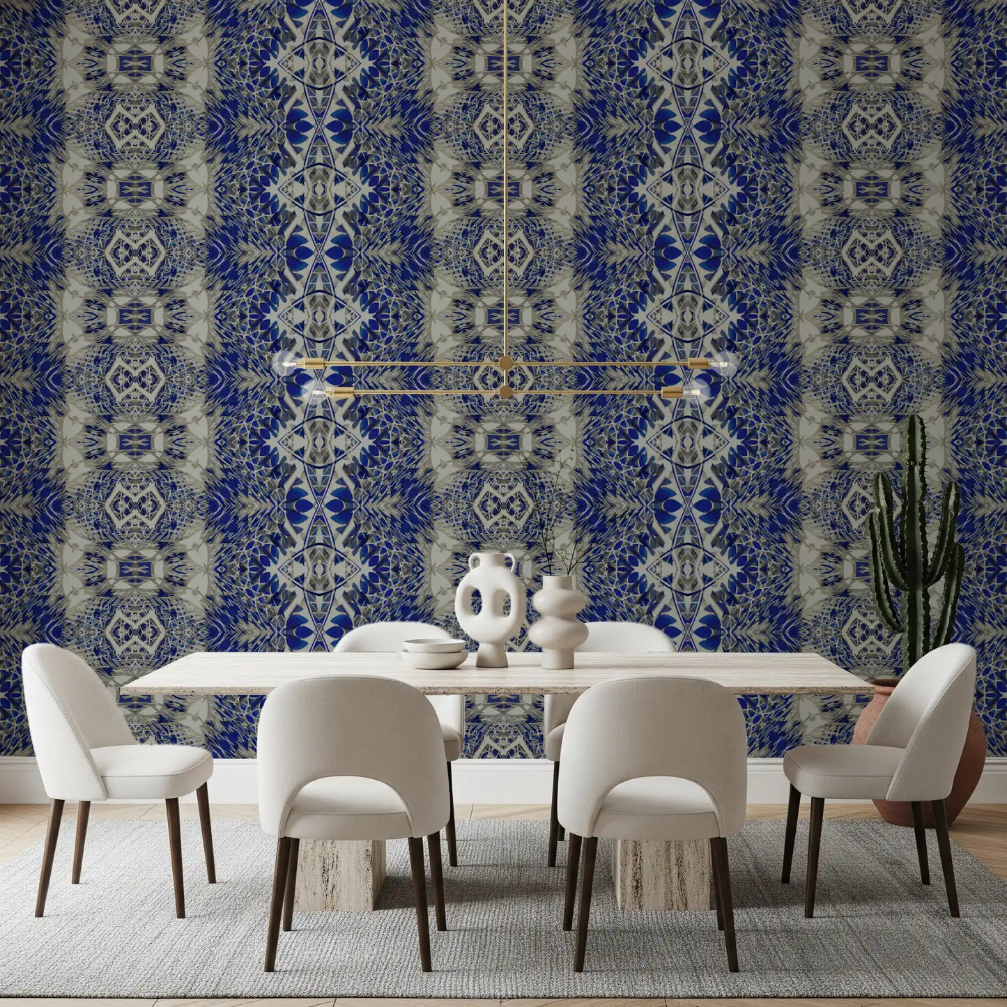 Blå og grå abstrakt ornamentalt geometrisk tapet - AMBER DESIGN tapet