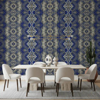 Blå og grå abstrakt ornamentalt geometrisk tapet - AMBER DESIGN tapet