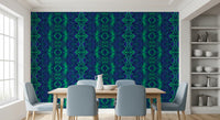 Abstrakcyjna geometryczna tapeta w niebiesko-zielone wzory ornamentalne - Tapeta AMBER DESIGN