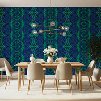 Abstrakcyjna geometryczna tapeta w niebiesko-zielone wzory ornamentalne - Tapeta AMBER DESIGN