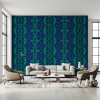 Abstrakcyjna geometryczna tapeta w niebiesko-zielone wzory ornamentalne - Tapeta AMBER DESIGN