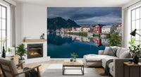 Wandbild Nordic Mountain Village Waterfront