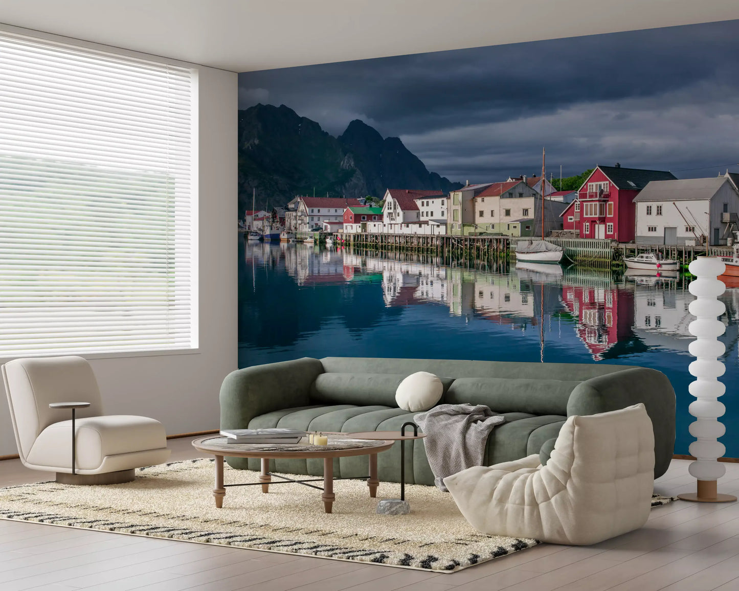 Wandbild Nordic Mountain Village Waterfront
