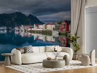 Wandbild Nordic Mountain Village Waterfront