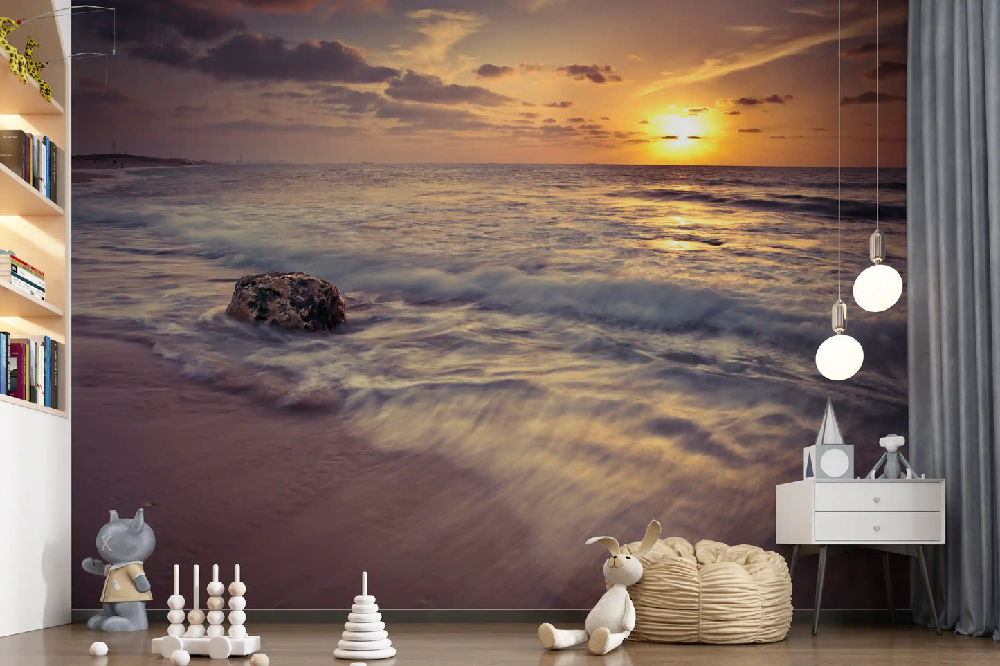 Golden Seashore Sunset View Wall Mural