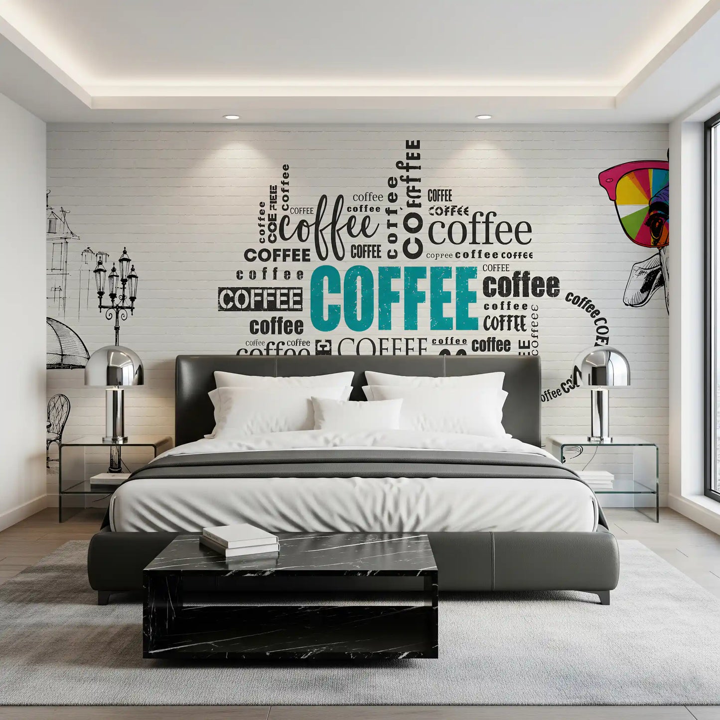 Tapet mural cu tipografie de cafea și artă cu girafă