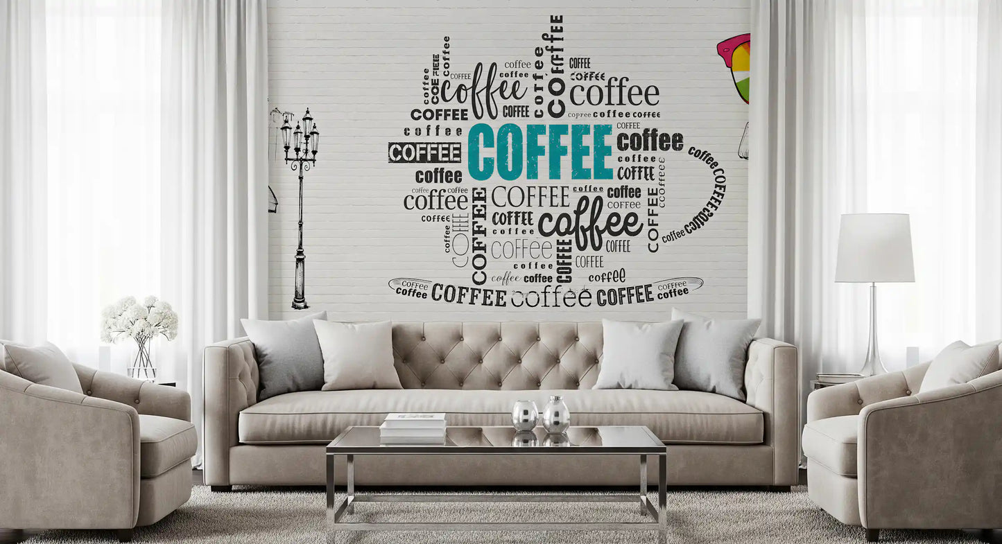 Tapet mural cu tipografie de cafea și artă cu girafă