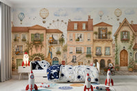 Charming Animal Town Scene Wall Mural