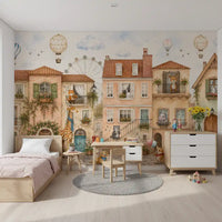 Charming Animal Town Scene Wall Mural