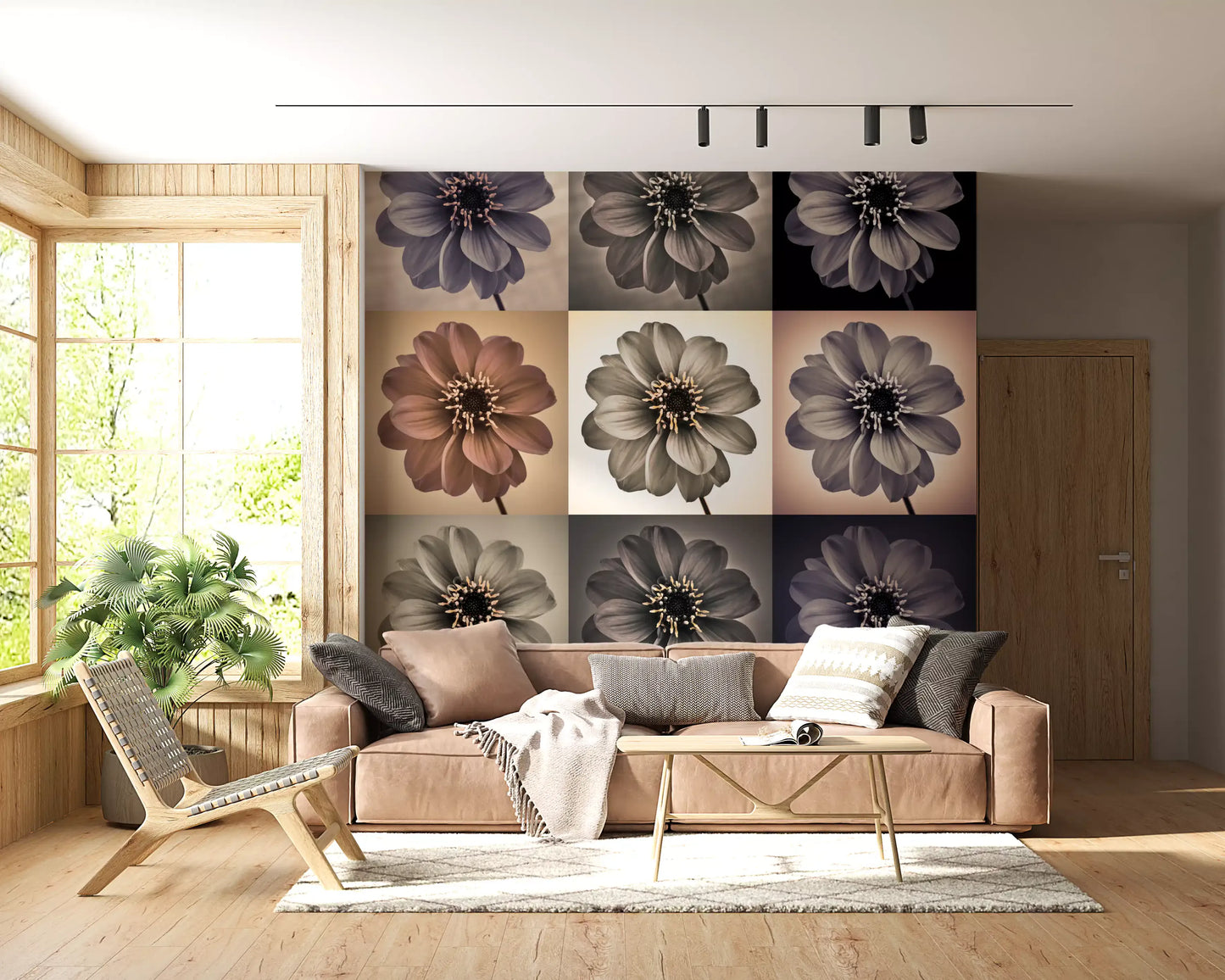 Murale da parete a griglia con dalia botanica vintage