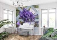 Murale da parete da giardino con annaffiatoio viola lavanda